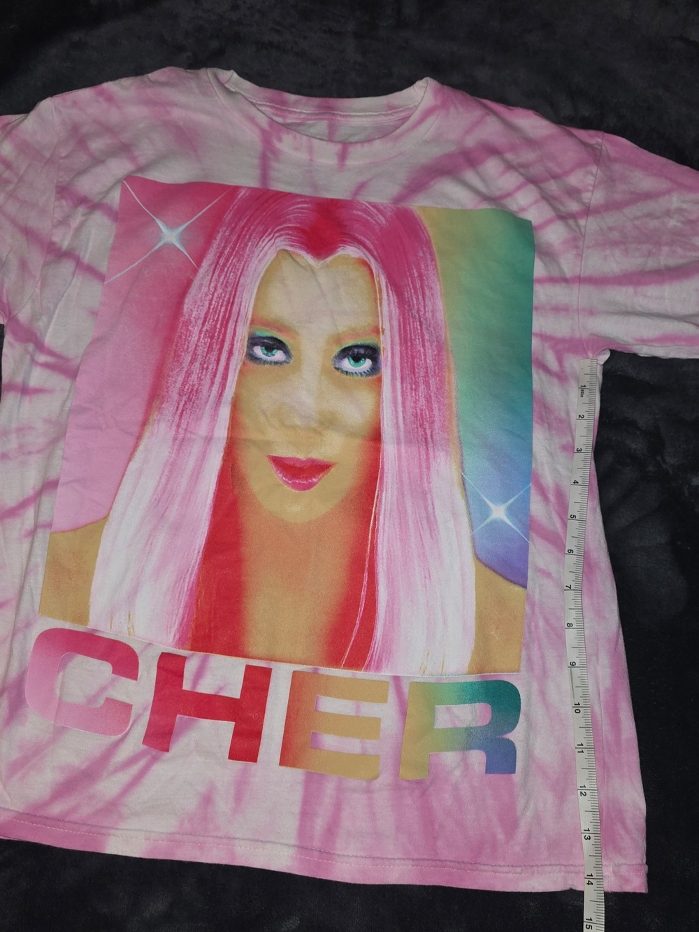 Gildan Pink Tie-Dye Long Sleeve Tee with Cher Portrait